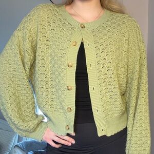 Women's Green Knit Cardigan Sweater